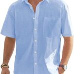 J.VER Men's Cotton Linen Short Sleeve Shirts