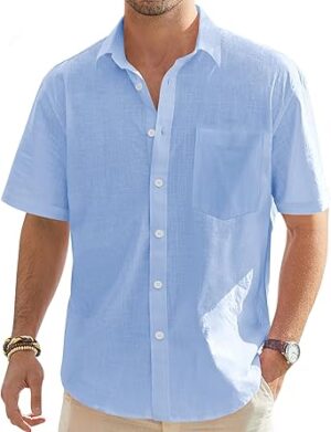 J.VER Men's Cotton Linen Short Sleeve Shirts