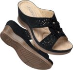 TEMOFON Womens Wedge Sandals Leather: Dressy