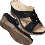 TEMOFON Womens Wedge Sandals Leather: Dressy