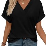 WIHOLL Womens Summer Tops Short Dolman Sleeve