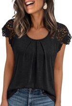 AUTOMET Womens Lace Tops Pleated Short Sleeve