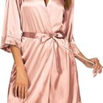 Ekouaer Women's Lace-Trim Silk Robes Bride
