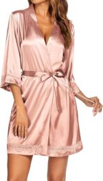Ekouaer Women's Lace-Trim Silk Robes Bride