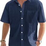 J.VER Men's Cotton Linen Short Sleeve Shirts