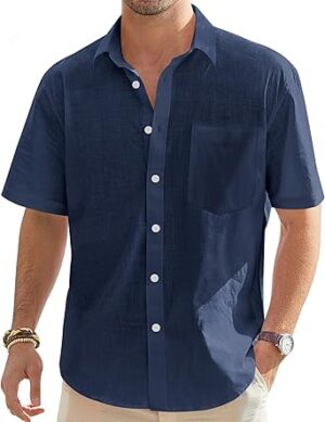 J.VER Men's Cotton Linen Short Sleeve Shirts