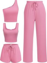 Ekouaer Womens 4 Piece Lounge Sets Ribbed Knit