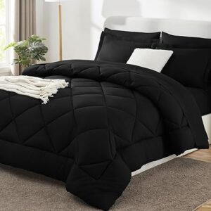 CozyLux Queen Comforter Set Black - Bed in a Bag