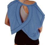 Women Short Sleeve Workout Shirts Open Back Tops