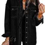 Vetinee Women’s Oversized Button Up Frayed Hem