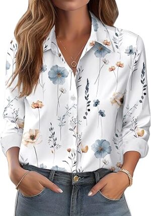 Zeagoo Button Down Shirts for Women Dressy Floral