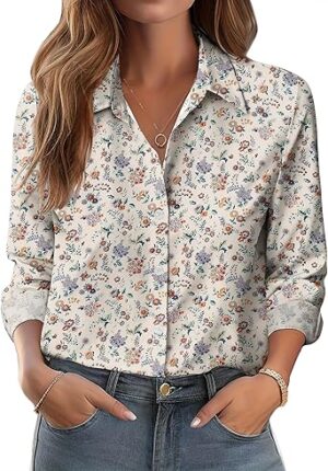Zeagoo Button Down Shirts for Women Dressy Floral