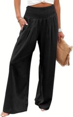 ANRABESS Women Linen Palazzo Pants Summer Boho
