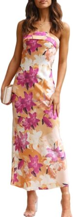 Realtix Satin Silk Backless Tube Tops Maxi Dress