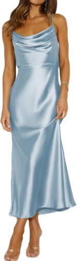 Summer Satin Spaghetti Strap Cowl Neck Backless