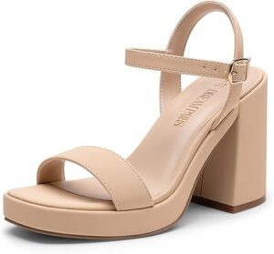 DREAM PAIRS Heels for Women Block Chunky Platform