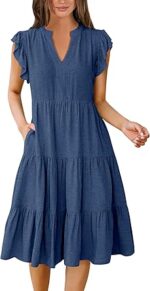 ANRABESS Womens Summer Dress Ruffle Sleeve V Neck