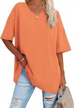 ATHMILE Womens Summer Oversized Shirts V Neck