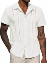DEMEANOR Mens Linen Short Sleeve Shirt Cuban