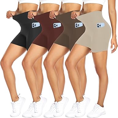 FULLSOFT 4 Pack Biker Shorts for Women – 5" High