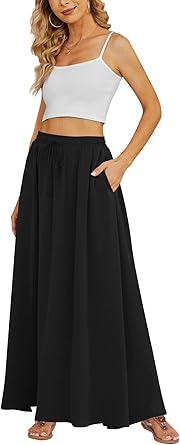 Yincro Women's Flowy Maxi Skirt Summer Pleated