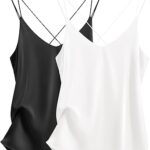 Ekouaer Womens Silk Satin Camisole Tank Tops V