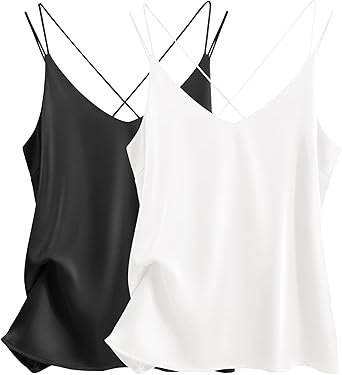Ekouaer Womens Silk Satin Camisole Tank Tops V