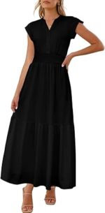 Women Summer Maxi Dress 2025 Cap Sleeve V Neck