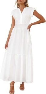 Women Summer Maxi Dress 2025 Cap Sleeve V Neck