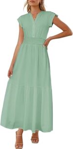 Women Summer Maxi Dress 2025 Cap Sleeve V Neck