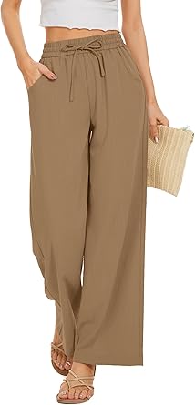 Women Flowy Pants Drawstring Waist Wide Leg