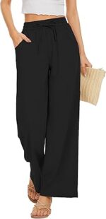 Women Flowy Pants Drawstring Waist Wide Leg