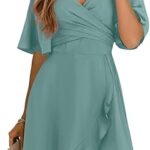 Dokotoo Women's Wrap V Neck Short Flared Sleeve