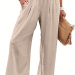 ANRABESS Women Linen Palazzo Pants Summer Boho