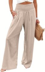 ANRABESS Women Linen Palazzo Pants Summer Boho