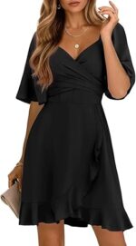 Dokotoo Women's Wrap V Neck Short Flared Sleeve