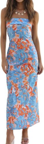 Realtix Satin Silk Backless Tube Tops Maxi Dress