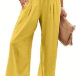 ANRABESS Women Linen Palazzo Pants Summer Boho