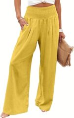 ANRABESS Women Linen Palazzo Pants Summer Boho