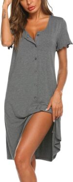 Ekouaer Women's Nightshirt Short Sleeve Button