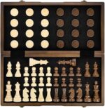 AMEROUS Magnetic Wooden Chess and Checkers Game
