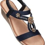 SHIBEVER Womens Wedge Sandals Flower Low Heel