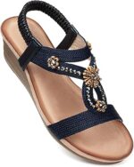 SHIBEVER Womens Wedge Sandals Flower Low Heel