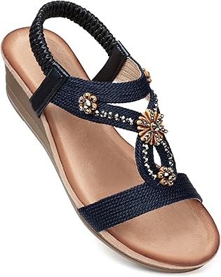 SHIBEVER Womens Wedge Sandals Flower Low Heel