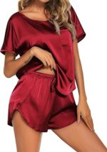 Ekouaer Women Satin Pajama Set Short Sleeve
