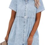 GRAPENT Denim Dress for Women Babydoll Tiered