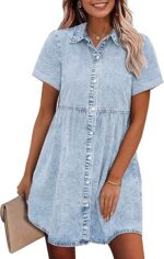 GRAPENT Denim Dress for Women Babydoll Tiered
