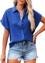 Dokotoo Casual V Neck Button Down Shirts for