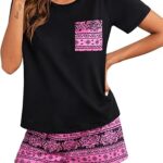 POKWAI Women's Pajama Sets Short Sleeved and