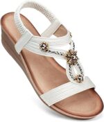 SHIBEVER Womens Wedge Sandals Flower Low Heel